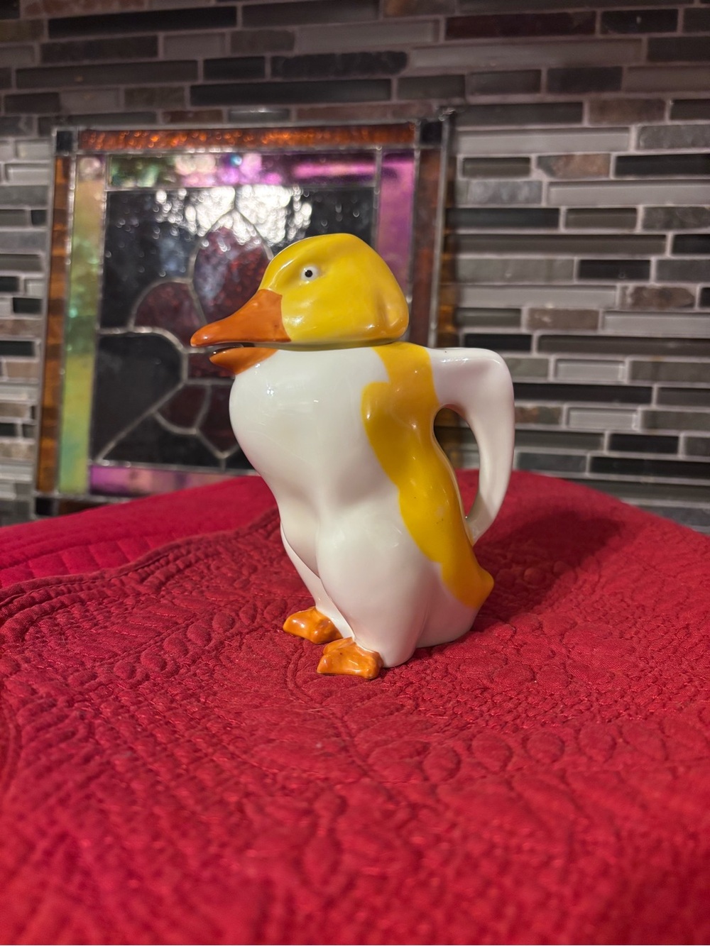 Vintage Stamped 136 Germany Ceramic Yellow & White Duck Creamer. No chips.